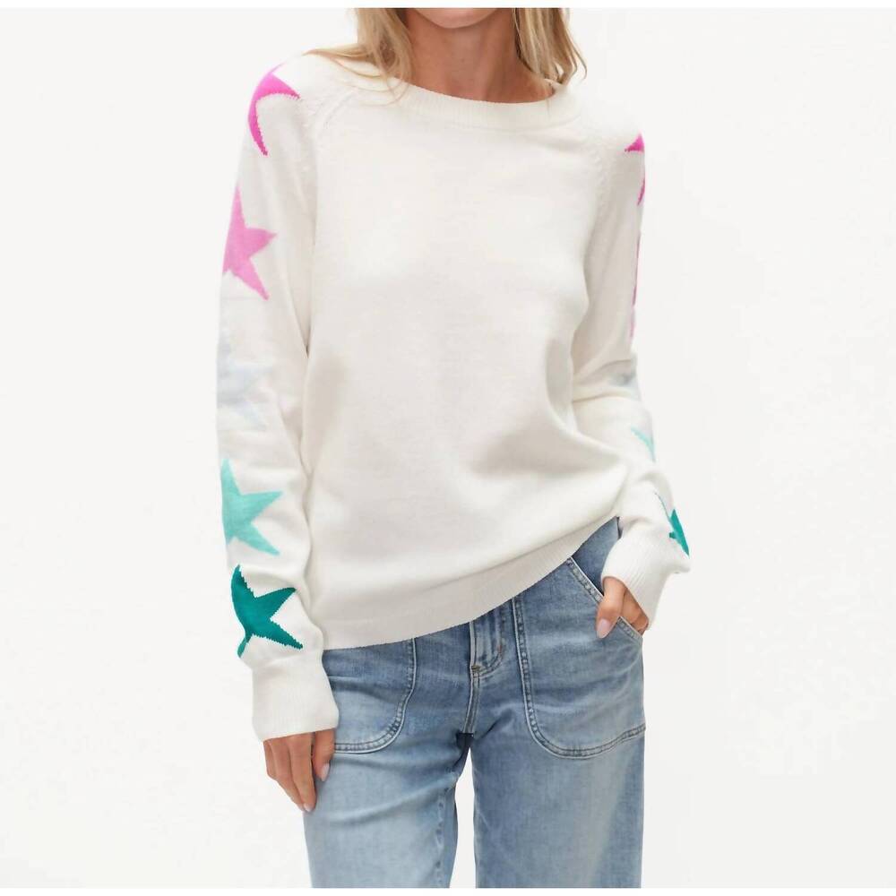 NEW SIX/FIFTY danielle star sleeve sweater in white